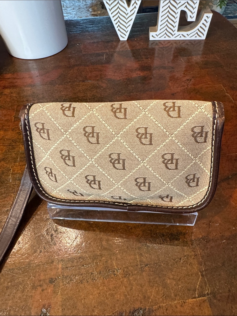Dooney & Bourke Beige & Brown Logo Wristlet - Picture 2 of 9